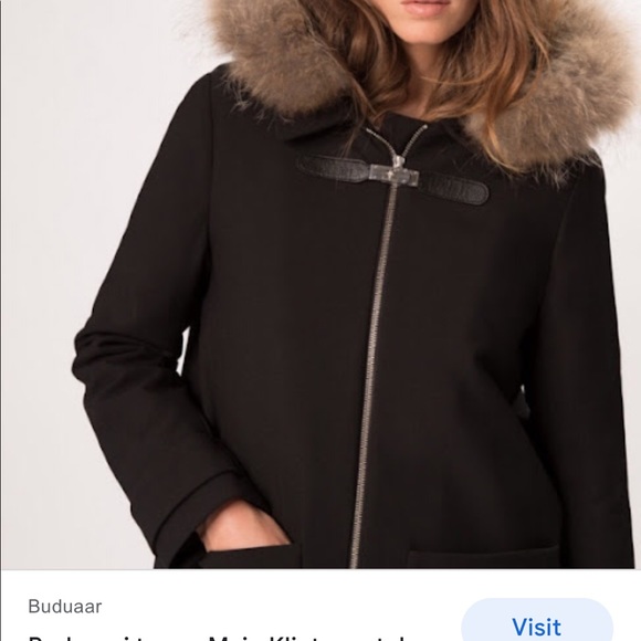 Maje Black Hooded With Racoon Trimed Coat Parka - Picture 5 of 11